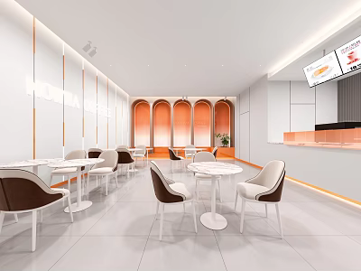 Modern Milk Tea Shop Interior With Tables Chairs And Counter 3d model