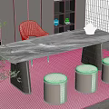 Modern Interior Tea Table And Chairs With Marble Tabletop Light Colored Stools And Tea Set 3d model