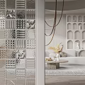 Elegant Contemporary Wall Design With Decorative Metal Grilles And Mirror Panels In Living Area