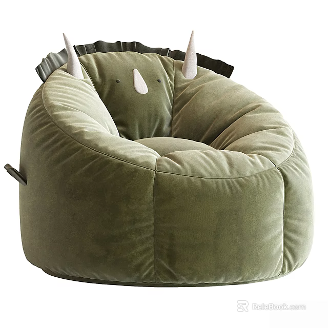 Cute Green Velvet Horned Bean Bag Chair for Kids Home Decor 3d model 