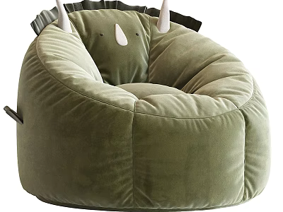 Cute Green Velvet Horned Bean Bag Chair for Kids Home Decor 3d model
