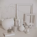Decorative Ornament Collection With Clay Pot Wooden Horse Picture Frames And Green Plants