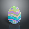 Easter Bunny Themed Painted Egg With Colorful Wavy Stripes And Heart Shapes