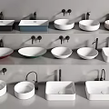 Collection Of Stylish Modern Washbasins With Various Shapes Colors And Faucets