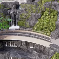 Serene Garden Landscape With Waterfall Small Bridge Stone Steps And Red Maple Tree 3d model