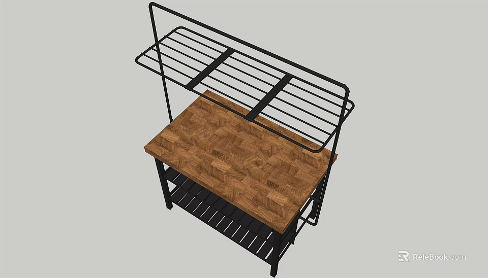 Modern Minimalist Storage Rack With Wooden Top And Metal Frame Open Design 3d model 