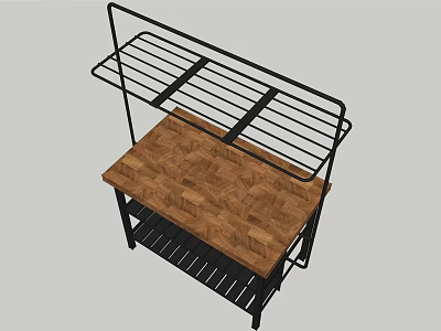 Modern Minimalist Storage Rack With Wooden Top And Metal Frame Open Design 3d model