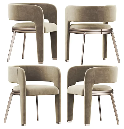 Modern Beige Velvet Accent Chair With Metal Legs And Comfortable Armrests 3d model