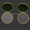 Stylish Golden Frame Round Lenses Glasses With Green Flip up Covers For Daily Use
