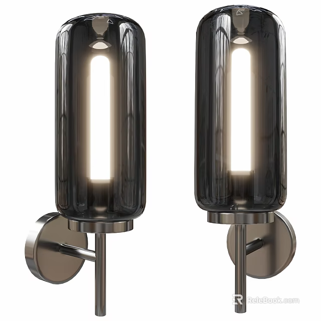 Modern Wall Lights with Black Glass Shade and Metal Base Featuring Long Strip Illumination 3d model 