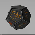 Modern Decorative Polyhedral Furniture Featuring Metallic Texture Gray Black Tones Orange Lines And Red Circle