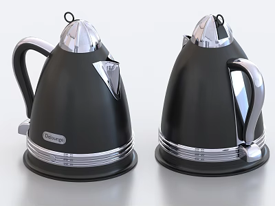 Two Black Electric Kettles With Silver Accents For Vintage Kitchen Appliance Design 3d model