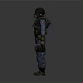 Tactical Military Character in Blue Uniform With Helmet Gas Mask and Tactical Vest Gear