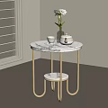 Modern Side Table With Marble Top Gold Legs Vase Flower Cups And Teapot