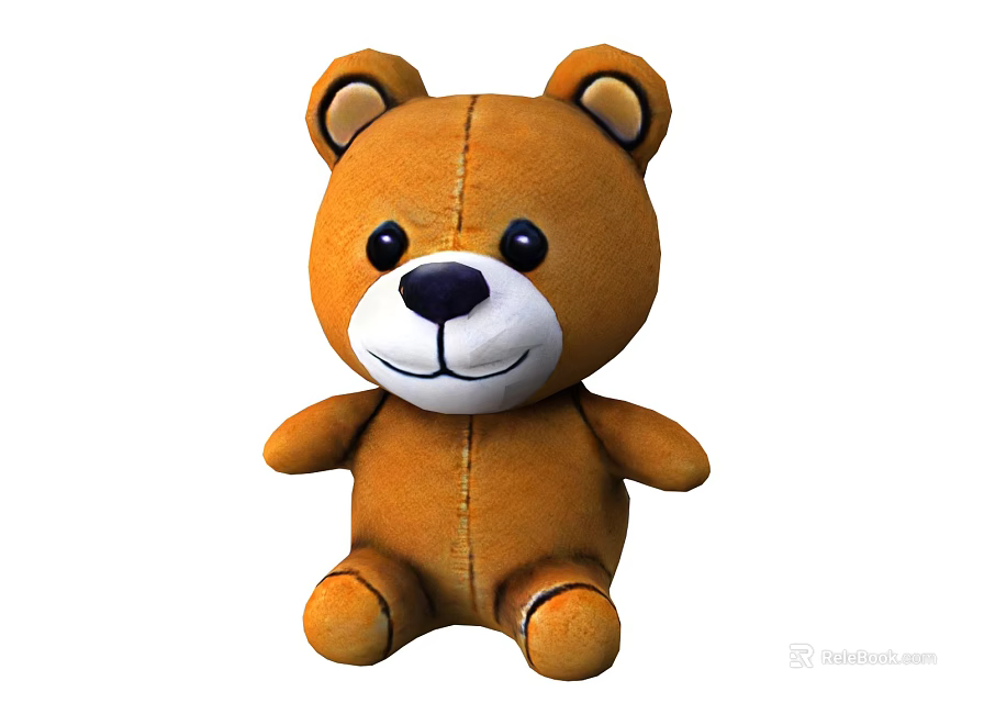 Cute Brown Teddy Bear Doll With White Face And Black Eyes 3d model 