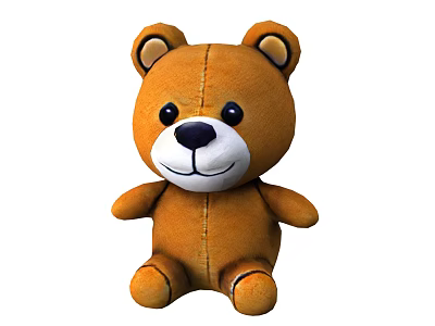 Cute Brown Teddy Bear Doll With White Face And Black Eyes 3d model