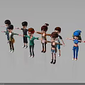 Multiple Cartoon Characters With Different Hairstyles And Various Outfits Standing In A Line Arms Outstretched