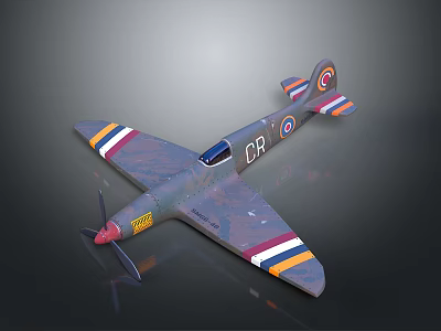 Vintage Model Airplane With Propeller CR Marking Striped Wings And Round Emblem 3d model