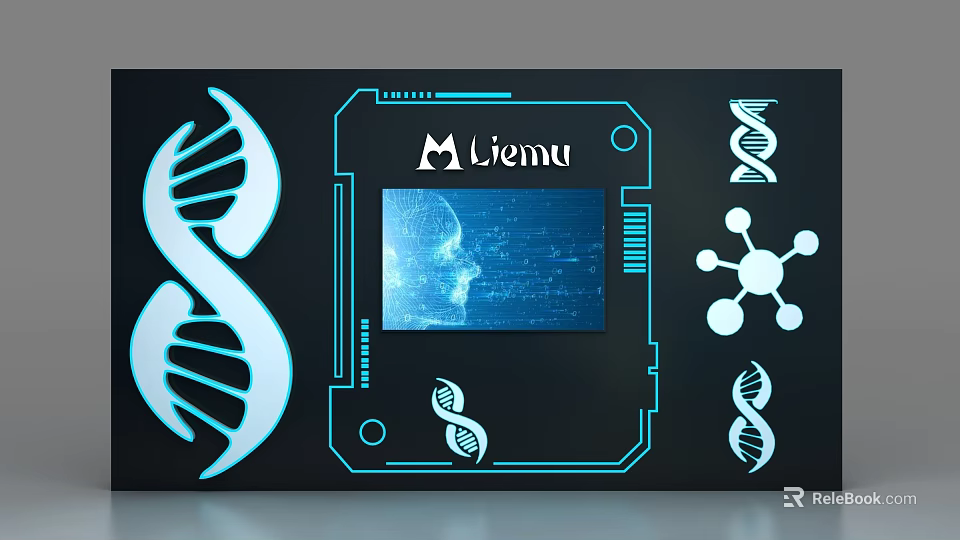 Modern Scientific Display Shelves With DNA Models And Molecular Structures 3d model