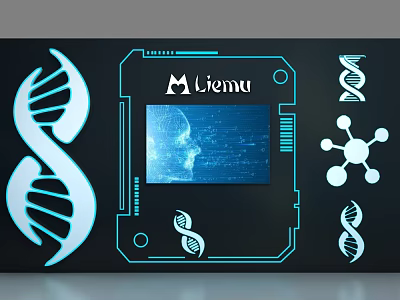 Modern Scientific Display Shelves With DNA Models And Molecular Structures 3d model