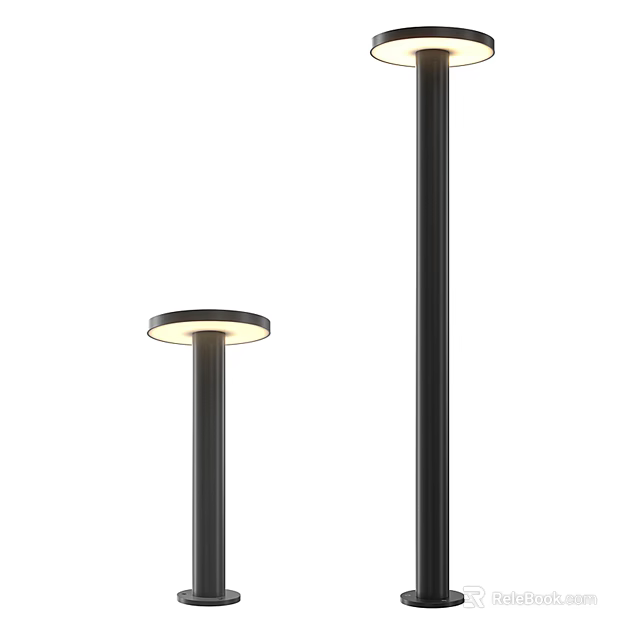 Modern Outdoor Landscape Light With Black Metal Pole And Round Lampshade Design 3d model 