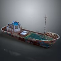 Rusted Old Ship With Weathered Hull Blue Red Color And Mast