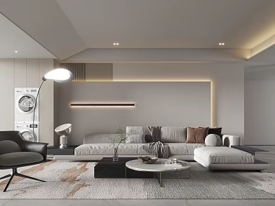 Modern Living Room Interior Design With Sofa Coffee Table Floor Lamp And Area Rug 3d model