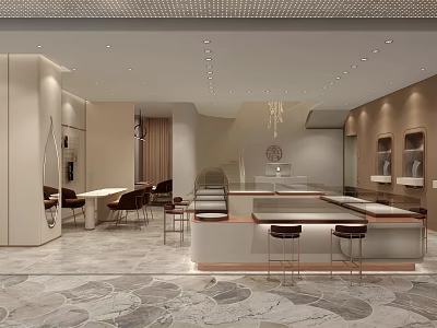 Luxury Modern Jewelry Store Interior with Marble Counter Display Cases and Elegant Lighting 3d model