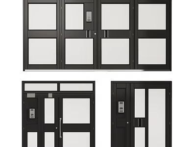 Modern Black Double Doors Design With Glass Panels And Silver Handles 3d model