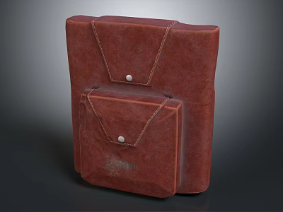 Red Leather Travel Bag With Double Pockets Button Closure And Classic Stitching Detail 3d model