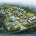 Modern School Buildings Aerial View with Sports Ground Pond Greenery and Surrounding Roads