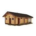 Wooden House With Large Glass Windows Dark Roof And Porch Steps
