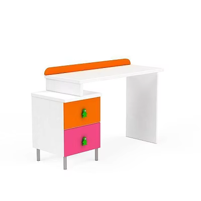 Kids Desk With White Frame Orange Edge And Cabinet Featuring Orange Pink Drawers 3d model