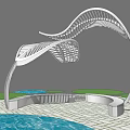 Modern Outdoor Chairs With Curved Canopy Structure Water Features And Paved Flooring