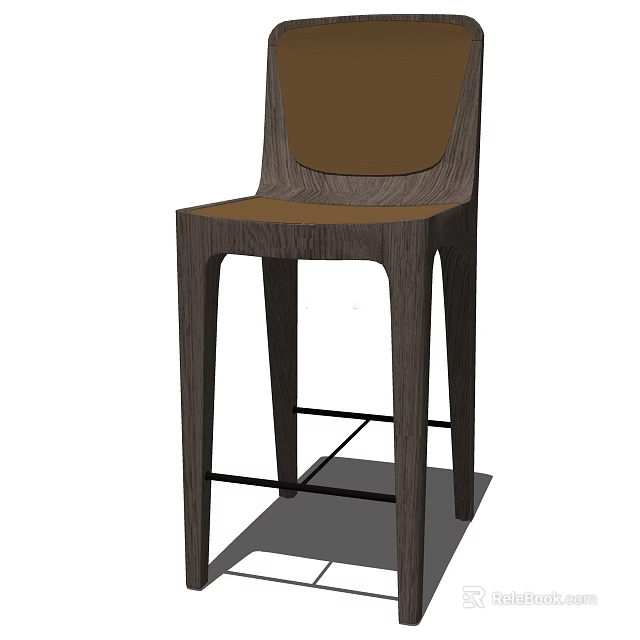 Modern Wooden Bar Stool With Upholstered Seat And Sleek Tall Legs 3d model 