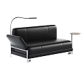 Black Leather Multi Person Sofa with Metal Frame and Floor Lamp Side Table 3d model