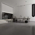 Modern Living and Dining Room Interior With Marble Wall Dining Table Staircase And Cabinets