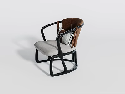 Modern Accent Chair With Black Frame Gray Cushion Brown Backrest And Decorative Pillow 3d model