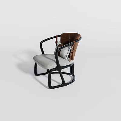 Modern Accent Chair With Black Frame Gray Cushion Brown Backrest And Decorative Pillow 3d model
