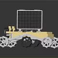 Modern Moon Rover Inspired Coffee Table With Metallic Frame And Reflective Surface 3d model