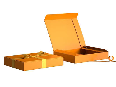 Open And Closed Orange Gift Boxes With Yellow Ribbon For Daily Use 3d model