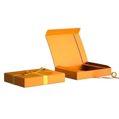 Open And Closed Orange Gift Boxes With Yellow Ribbon For Daily Use 3d model