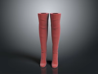 Red Over the Knee Boots With High Heel Fashionable Daily Wear Style 3d model