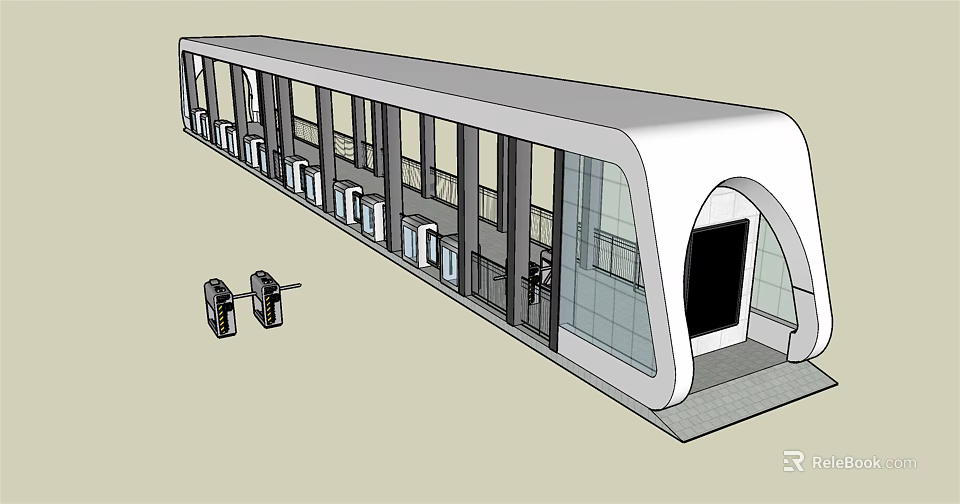 Modern Train Station Design With Long Structure Large Windows And Glass Facade 3d model