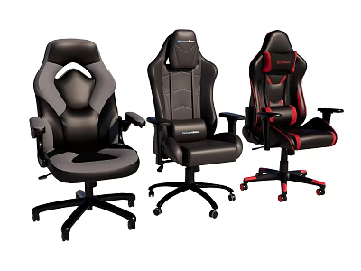 Set of Three Ergonomic Black Leather Office Chairs With High Back And Red Accents 3d model