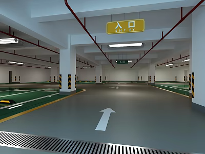 Indoor Parking Garage With Entrance Sign Directional Arrows And Lane Markings 3d model