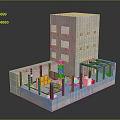Architectural Model Of Concrete Multi Storey Building With Internal Frame And Yellow Red Components