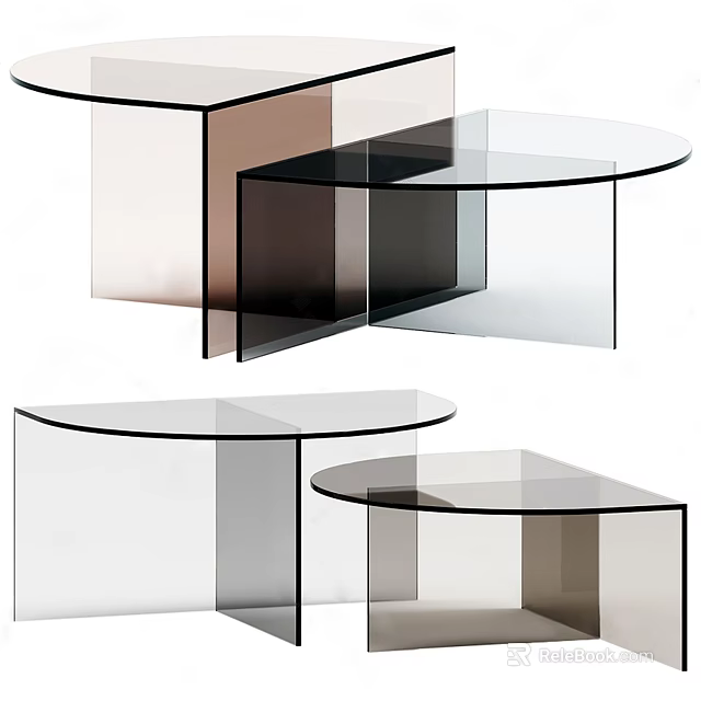 Modern Minimalist Transparent Glass Coffee Tables With Round And Geometric Designs 3d model 