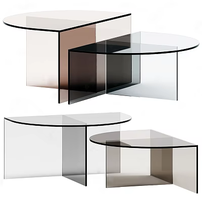 Modern Minimalist Transparent Glass Coffee Tables With Round And Geometric Designs 3d model