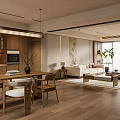 Modern Stylish Open Plan Living And Dining Room With Warm Natural Wood Interior Design